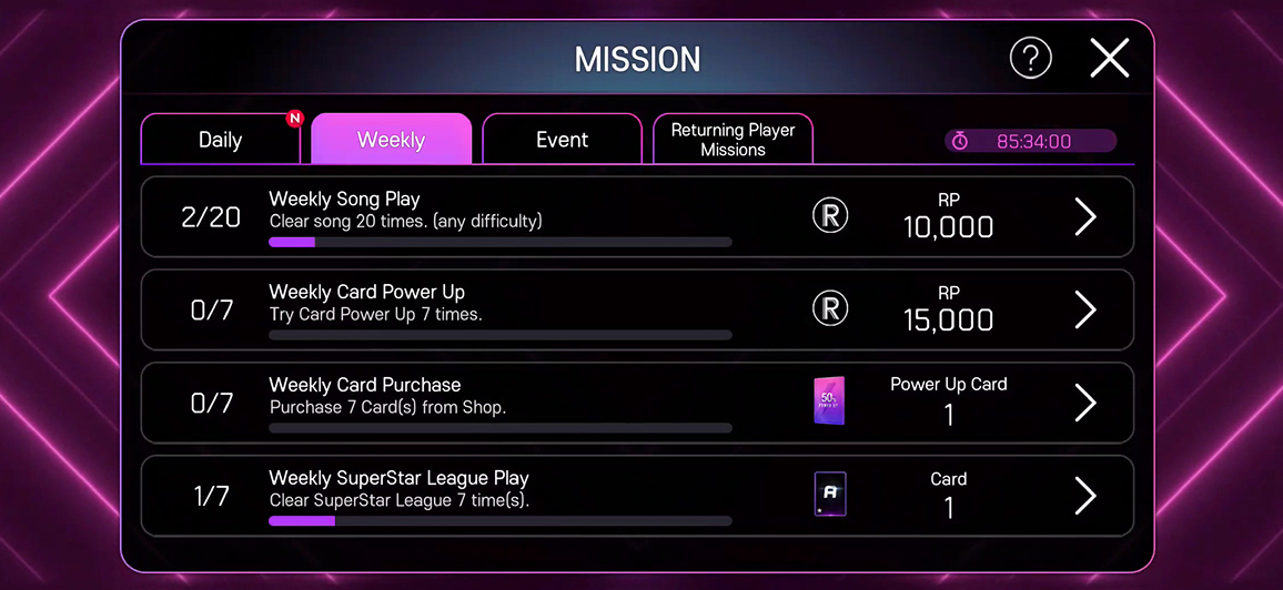 Clear missions to earn limited themes and various rewards.